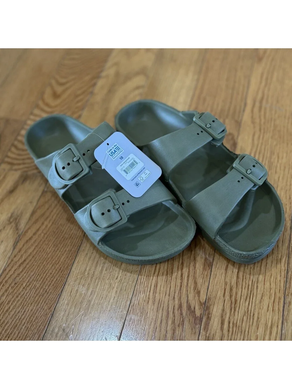 Size 10 US Men’s George Double Buckle Slide Sandals Olive Green